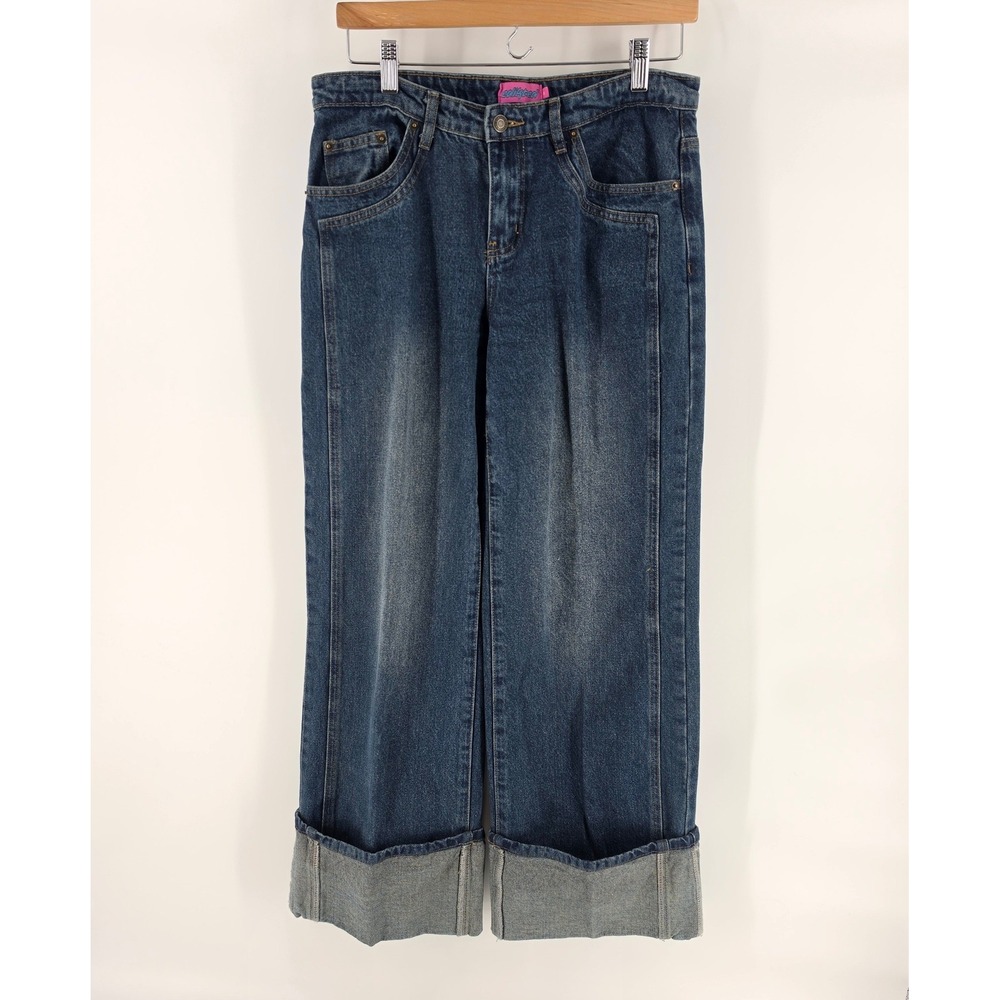 Edikted Wide Leg Jeans Women Medium Blue Cuffed Hem Y2K Streetwear Baggy Slouchy